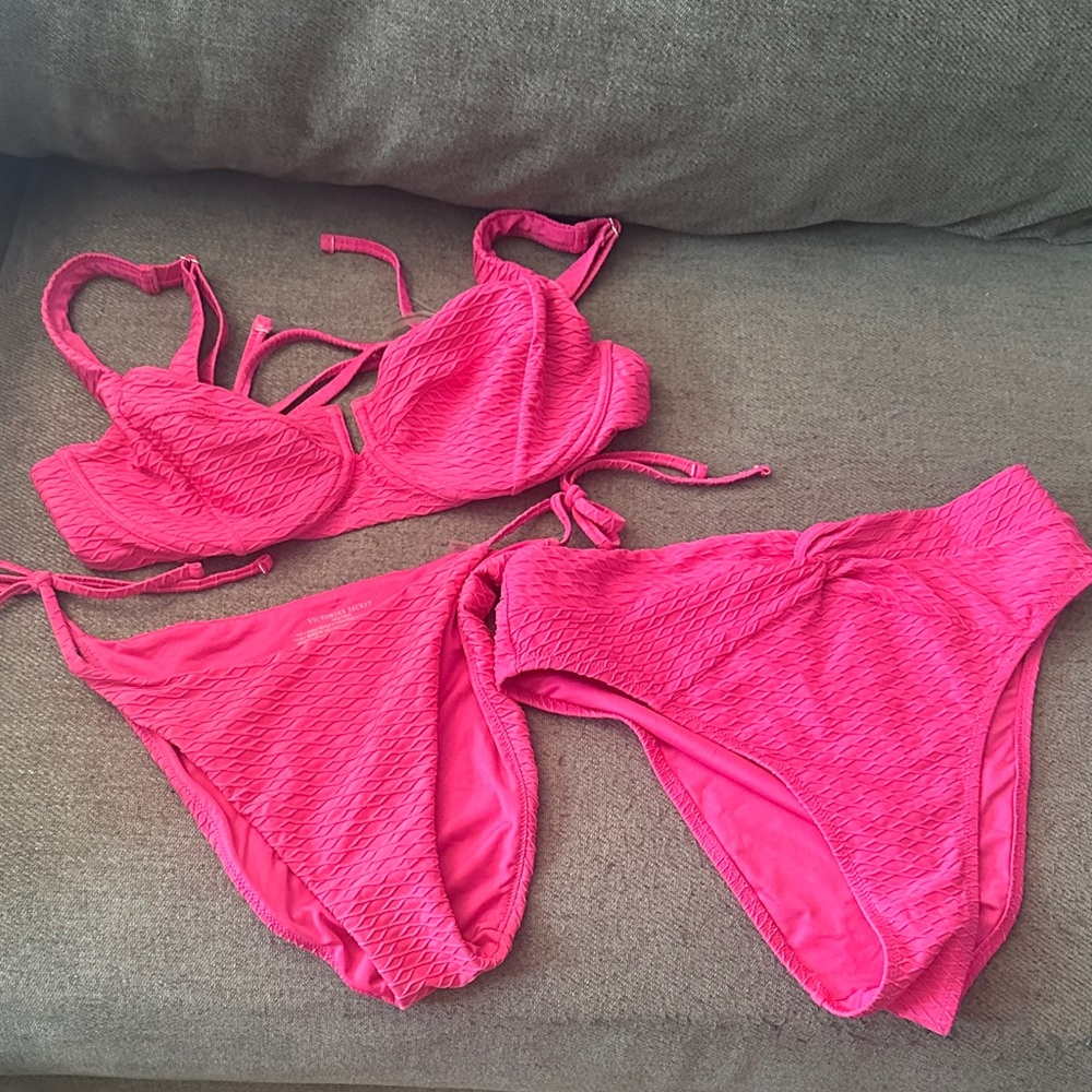 Victoria Secret 3 piece bathing suit set -  Hot Pink